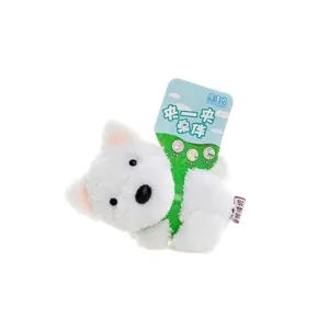Adorable white plush puppy dog clip pendant for bag decoration and gift accessory