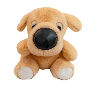 Adorable plush dog toy with a large black nose, soft golden puppy doll for children gift.