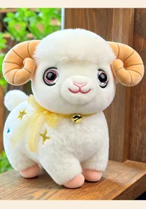Cute simulation sheep plush toy with bell and star embroidery, soft bed pillow gift.