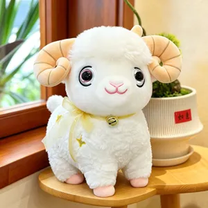 Cute simulation star sheep plush toy with bell and horns for kids bed pillow birthday gift
