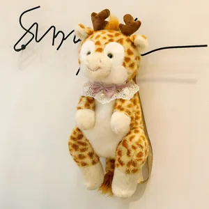 Simpatico Zaino in Peluche a Forma di Giraffa Morbida Borsa per Bambole di Animali Con Fiocco in Pizzo per Regalo di Compleanno di Natale per Bambini