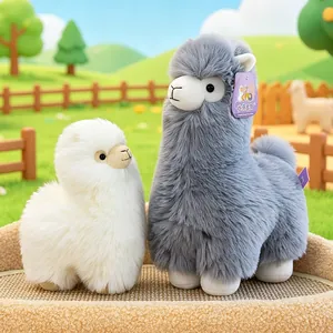 Set of two soft alpaca plush toys in white and grey colors for nursery decoration gift