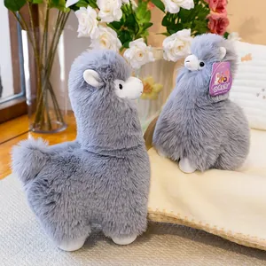 Adorable soft grey alpaca plush toy set with fluffy texture for home decor and gifts