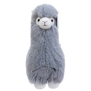 Soft grey alpaca plush toy with fluffy faux fur and cute white face for kids gift
