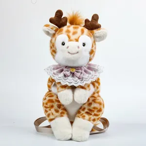 Zaino in peluche a forma di giraffa con colletto in pizzo e pelliccia morbida per bambini