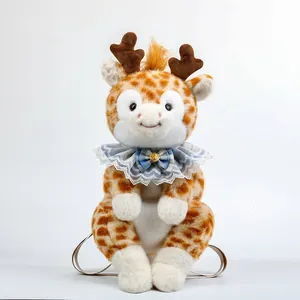Simpatico zaino in peluche a forma di giraffa con morbida pelliccia e collo in pizzo