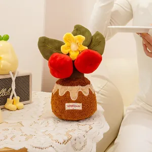 Süßes Plüsch-Pflanzen-Spielzeug im Topf mit bunten Blumen für die Zimmerdekoration