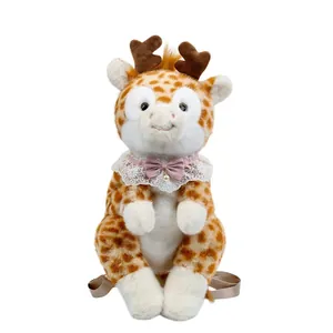 Simpatico zaino di peluche a forma di giraffa per bambini con colletto in pizzo e fiocco