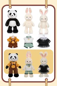 Forest animal plush toy set with panda and rabbit wearing changeable outfits