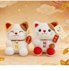 Cute lucky cat plush toy set, soft stuffed animal for new year gift, desktop decor and charm.