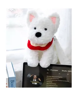 Linda mochila de perro de peluche blanco para niños con bufanda roja y correa ajustable
