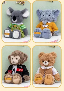 Collection of forest animal plush toys featuring koala, elephant, monkey and bear