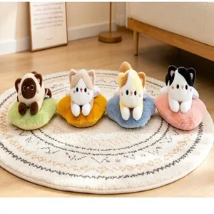 Lindo conjunto de peluche de gato ronroneante de dibujos animados, almohada de muñeca.