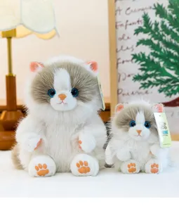 Fluffy simulation ragdoll cat plush toy set, cute stuffed kitty doll for desk decor, high quality.