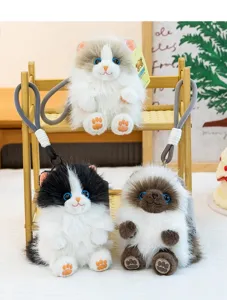 Cute realistic cat plush pendant fluffy ragdoll siamese kitten bag charm cute toy gift