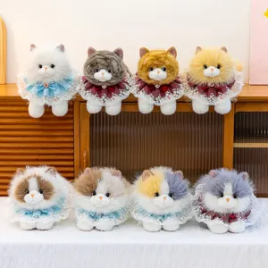 Realistic Ragdoll Cat Plush Toy Soft Simulation Kitten Stuffed Animal Doll With Lace Collar For Kids Birthday Gift Home Decoration 43cm