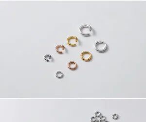 Detailed close-up of S925 silver, gold, and rose gold jump rings for jewelry making