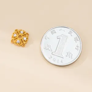 8mm vergoldete hohle geometrische Perlenkappe mit klarem Stein für DIY-Schmuck