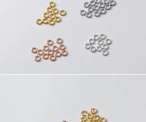 Collection of S925 sterling silver open jump rings in gold, silver, and rose gold