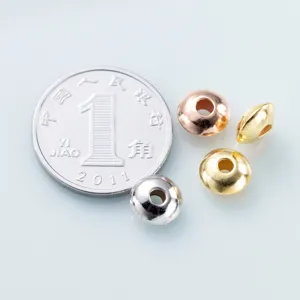 S925 silver flat UFO bead spacers, metallic coin size comparison detail view for DIY jewelry making.
