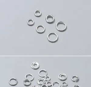 Close-up macro view of S925 sterling silver open and closed jump rings for DIY jewelry