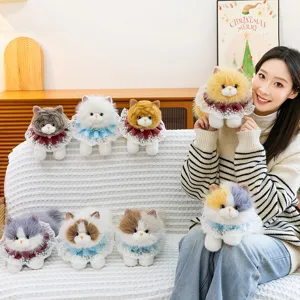 Realistic fluffy ragdoll cat plush toys with lace collars for kids gift and home decor.