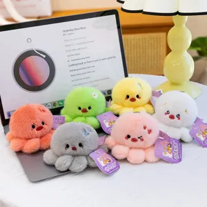 Collection of soft colorful octopus plush keychains with cute facial expressions