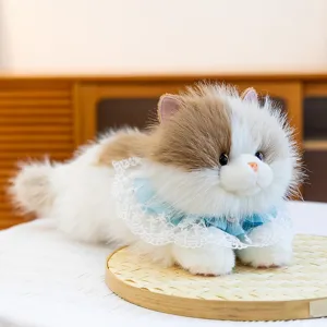 Adorable realistic Ragdoll cat plush toy with blue lace collar for kids gift