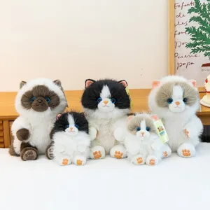 Realistic Long Hair Cat Plush Toy Siamese Ragdoll Cow Cat Stuffed Animal Keychain Home Decor Doll Gift