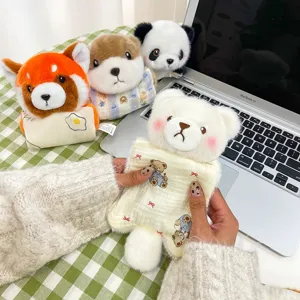 Cute animal plush toy keychain charms featuring panda and red panda for backpacks