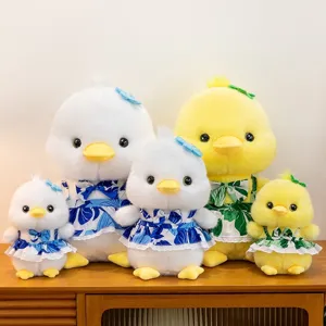 Cute Duck Plush Toy Soft Stuffed Animal With Floral Dress Lace Bow Decorative Doll For Kids Girls Birthday Gift
