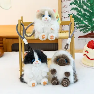 Cute fluffy simulation cat plush keychain, soft ragdoll and siamese cat bag pendant charm.