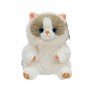 Cute fluffy simulation cat plush toy pendant with blue eyes and soft long hair decoration.