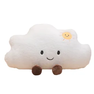 Cojín de peluche de nube blanca con cara sonriente y sol para decoración hogar