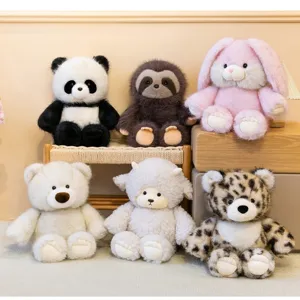 Cute collection of soft animal plush toys featuring panda, bunny, and leopard for kids