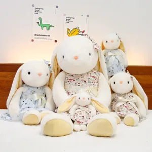 Schattig Karton Pluche Konijn Speelgoed Met Bloemenjurk Strik Zacht Knuffeldier Lange Oor Konijn Pop Kussen Decor Cadeau Voor Kinderen