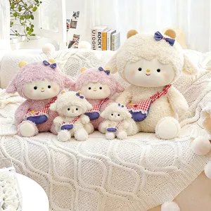 Schattig Cartoon Schaap Pluche Speelgoed Met Schoudertas Strik Zachte Knuffel Lam Pop Voor Kinderkamer Decor Cadeau