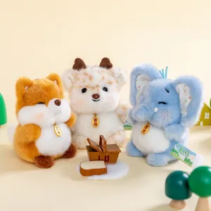 Cute Forest Animal Plush Keychain Fox Deer Elephant Raccoon Dog Stuffed Toy With Auspicious Charm Soft Pendant Kids Bag Decoration Gift