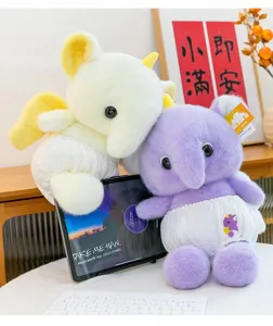 Cute yellow and purple fantasy elephant plush dolls with wings and white outfits