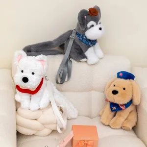 Lindas mochilas de peluche de perrito y zorro con correas largas para regalo infantil.