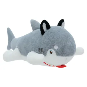 Creative shark dog plush toy pillow with realistic soft grey and white faux fur texture detail