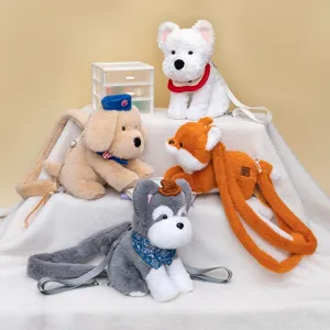 Lindas mochilas de peluche con diseños de perro y zorro y correas largas ajustables