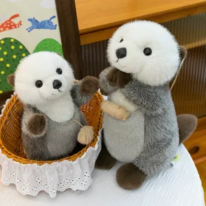 Soft magnetic sea otter plush toys set for home decoration and cute sofa ornaments