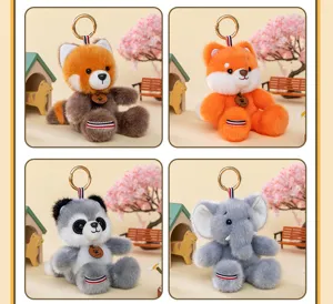 Cute forest animal plush keychains featuring fox panda and elephant designs