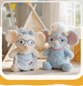 Detailed view of two cute mouse plush toys in a cozy children's room setting