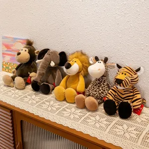 Set di 5 adorabili peluche di animali della giungla con leone, tigre, elefante, giraffa e scimmia.