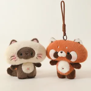Simpatico Portachiavi di Peluche Animale Scoiattolo Gatto Siamese Procione Panda Minore Shiba Nero Ciondolo Peluche per Donne Ragazze