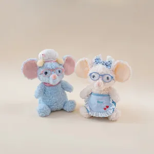 Adorable soft plush mouse couple dolls with chef hat and bow for children's gifts