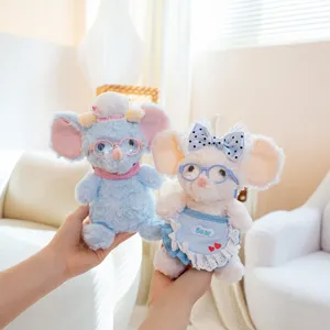 Pair of cute plush mice dolls with glasses and outfits for children bedroom decoration
