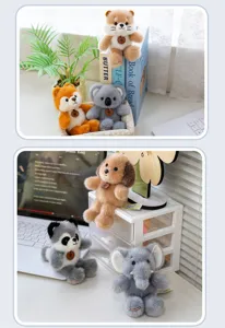 Detailed lifestyle shot showing cute forest animal plush keychains in various animal designs